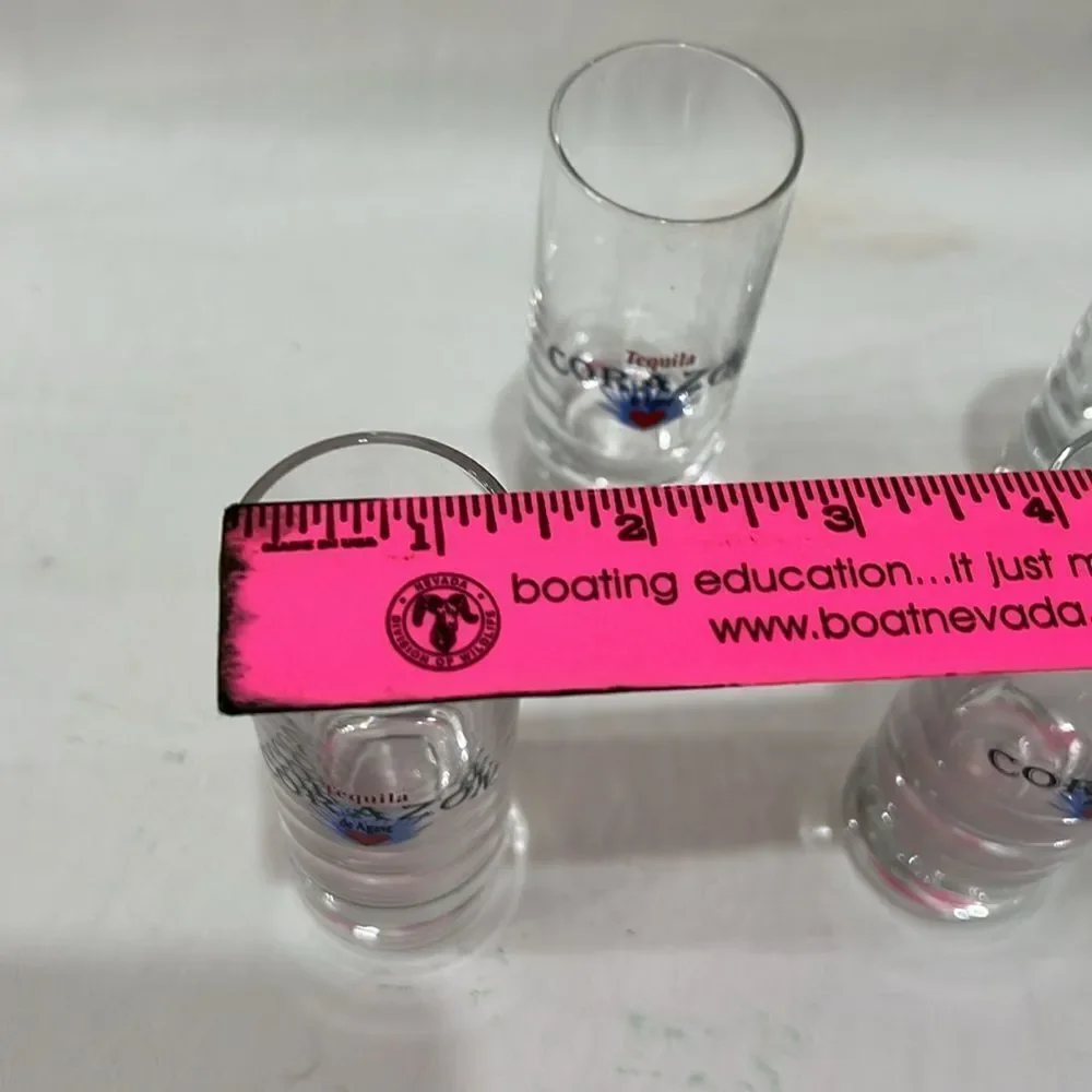Tequila Corazon Shot Glasses 2 Oz Each Blue Red Writing 4 Included 4 1/4 In Tall